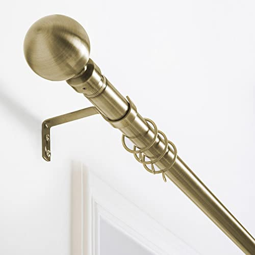 Oxford Homeware Curtain Poles Metal Extendable - Durable Plain Ball Curtain Pole Set Includes Finials, Rings, Brackets & Fittings (Antique Brass, 160-300 Cm, 63 Inches to 118 Inches)