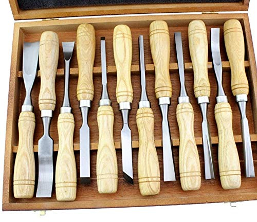 Stemmeisen Stechbeitel Set Für Holz, Holz-Schnitzwerkzeug Set 12 Beitel + Holzkiste, Ideales Schnitzmesser-Set Für Anfänger Und Profis