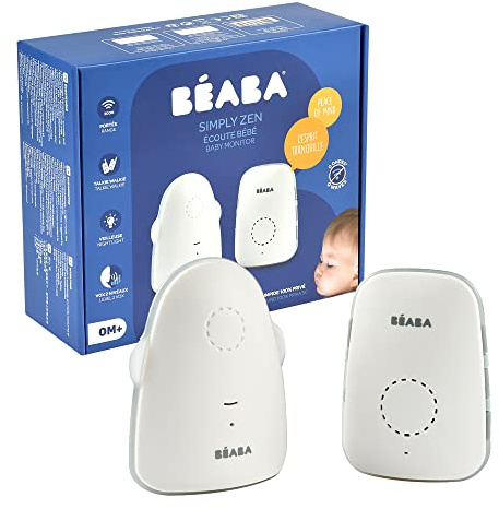 Béaba 930325 Babyphone + Baby monitor, Talkie-Walkie, Funzione 0 Onde, Controllo Neonati Wifi, Modalità Vox, Modalità Notturna con Luce Notturna, Portata 300 m, Autonomia 15 ore, Simply Zen, bianco