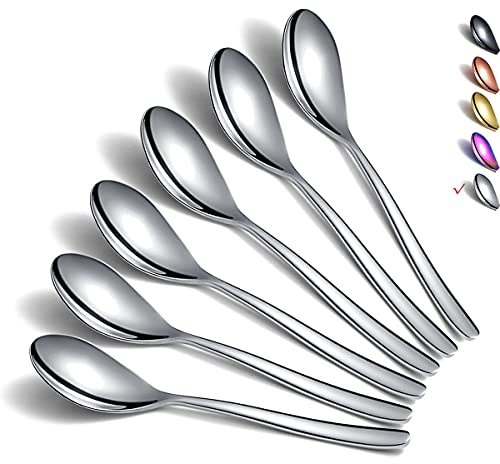Teaspoons, 6 Piece Spoons Silverware, Stainless Steel Small Spoons, Tea Spoons for Home, Kitchen or Restaurant, Dishwasher Safe (Silver-6.6 Inches)