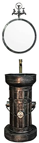 XYEJL Bar Retro Standwaschbecken,Säulenspüle Einfach,Kreatives Schmiedeeisernes Waschtisch Mit Heißer Und Kalter Wasserhahn,Für Drinnen Und Draußen,with Mirror,B