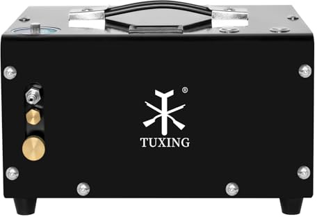 TUXING 4500 PsiPcp Luftkompressor,einstellbarer Druck,öl-/wasserfrei,eingebautes Abflusssystem,Stromversorgung über 12V DC/220V AC mit Adapter (im Lieferumfang enthalten),Pumpe für PCP-Luftgewehre