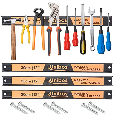 Unibos Magnetic Tool Holder Rack Set of 3 - 24 Inch Heavy Duty Garage Wall Holder Strip with Magnet for Screwdriver Wrench (12 Inches)