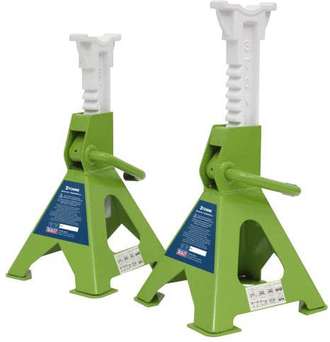 Sealey VS2003HV Ratchet Type Axle Stands (Pair) 3tonne Capacity per Stand - Hi-Vis Green