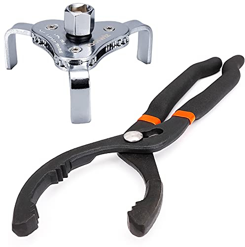 Toolwiz 2pcs Oil Filter Removal Tool 12 Inch Adjustable Pliers 64-115mm 3 Jaw Universal Oil Filter Wrench 64-116mm for 4S Shop Auto Repair Mechanic DIY Generator Small Engine