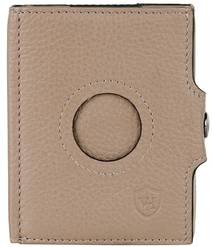 VON HEESEN Airtag Slim Wallet mit Münzfach & RFID-Schutz - Airtag Portmonee Herren klein aus echtem Leder - Mini Geldbörse - Kreditkartenetui Kartenetui - Portemonnaie Geldbeutel Taupe