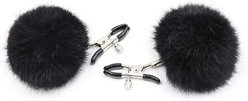 ROLOL 1 Paar PU Leder Nippelklemmen mit Pompom Metall Nippel Piercings Brustwarzenpiercing Brustklemmen Nippel Körper Schmuck für Frauen Damen Paar -Klemmen