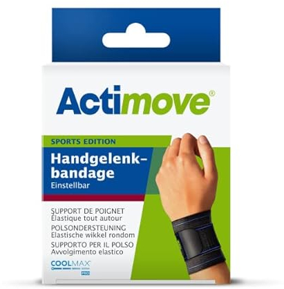 Actimove SPORTS EDITION Handgelenkbandage - einstellbare Bandage für das Handgelenk - für den Sport - Schwarz, Universalgröße