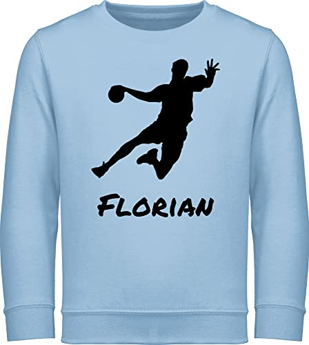 Geschenk mit Namen personalisiert by Shirtracer - Sweater Kinder Sweatshirt Jungen Mädchen Pullover - Geschenke Handball - Handballer Silhouette mit Name