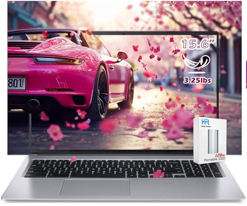 Acer Chromebook 315 Google Laptop | Écran HD IPS 15.6 | 4G 128 Go eMMC + SSD portable 128 Go | Intel Pentium N6000 | Wi-Fi 6 | Clavier numérique | USB C | Longue durée de vie de la batterie | Webcam |