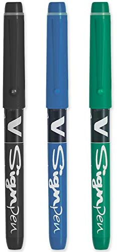 PILOT V Sign Pen Fineliner-Marker, 2,0 mm Spitze, 0,6 mm Strichbreite, Lehrerpack, Schwarz, Blau und Grün, 3 Stück