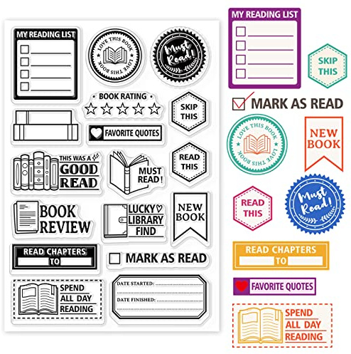 GLOBLELAND Klare Stampl Buchleselabel Transparente Stempel Leseprogramm Silikonstempel Leserezension Clear Stamps für für DIY Journal Scrapbooking Fotoalbum Kartenherstellung