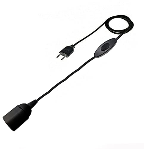 HALOTEC | Cavo Elettrico Lampada 3m | Portalampada E27 Attacco a Vite | Cavo Guaina Nera Liscia | Spina EU e Interruttore | Ideale per Lampadine a Vista, Design Industriale, Arredamento Moderno