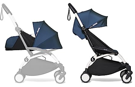 BABYZEN YOYO2 Kompletter Kinderwagen - Inklusive YOYO 0+ Neugeborenen Set (Air France Blue), Kinderwagengestell (White) & 6+ Textilset (Air France Blue) - für Kleinkinder bis 22 kg