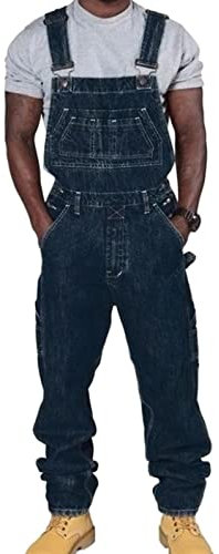 ORANDESIGNE Salopette Homme Vintage Coupe Régulière Multipoches de Travail Salopette Jeans Pantalon en Denim Slim Jumpsuit Dungarees Streetwear C Bleu Foncé XXL