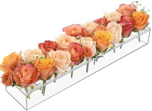 Vzmiza Premium Quality Luxury Acrylic Flower Vase Centerpiece for Dining Table - 42 Centimeter Long Rectangular Floral Clear Vase - Acrylic Modern - Floral Vases for Centerpieces
