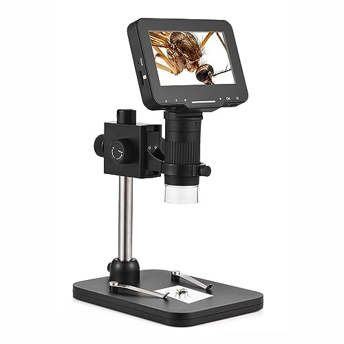 Andoer Digitales Mikroskop, USB-Mikroskop, FHD 1080P, einstellbare Leichtigkeit, mit 10,9 cm (4,3 Zoll) IPS-Display zur Beobachtung von Insekten, Pflanzen, Kinder, Jugendliche, Studenten