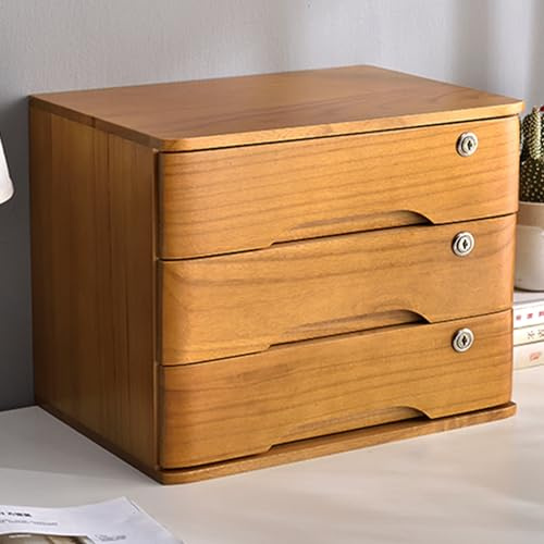 Schubladenbox holz, Schreibtisch-Organizer aus Holz mit 1/2/3/4 Schubladen, mit Schloss, Bürobedarf, A4-Quittungsordner-Organizer, Schreibtisch-Organizer, Mini-Holzkommode für Zuhause, Küche, Büro ( C