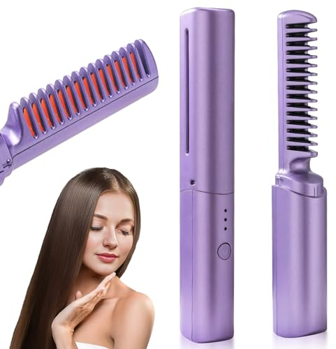 YUWJOOWEE Mini fer à lisser sans fil pour cheveux - Fer à lisser - Fer à lisser - Fer à lisser de voyage - Mini plaque chauffante en céramique - Chauffage rapide - Recharge - Lilas, CE018192-00