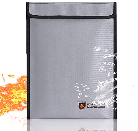 Umtiti Feuerfeste Dokumententasche (1093 °C), feuerfest, wasserdicht, sichere Aufbewahrungstasche mit Reißverschluss für A4-Dokumentenhalter, Akten, Bargeld und Tablet, Grau, 1 Stück（GY）