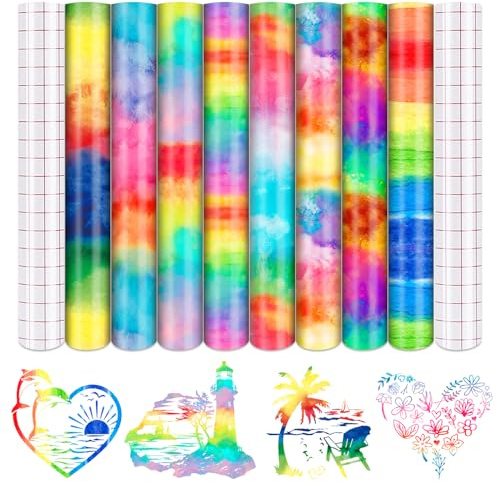 Tintnut Aquarell Vinylfolie Plotter Plotterfolie Vinyl 8 Stück 12in x 10in | Plotterfolie selbstklebend,mit 2 transferfolie,für plotter,haftstark,waschbeständig,für DIY wohnraumgestaltung und basteln