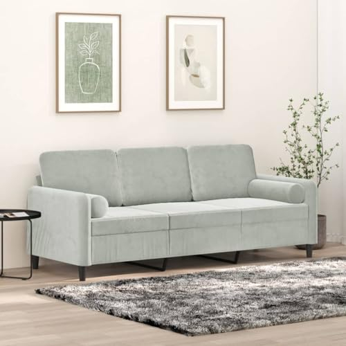 LAPOOH 3-Sitzer-Sofa mit Zierkissen Hellgrau 180 cm Samt, Loungesofa, Sofas & Couches, Relaxsofa, Couch für Wohnzimmer, Couch Mit - 3200891
