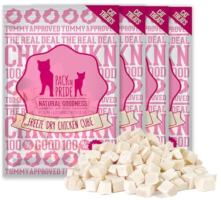 PACK’N PRIDE Freeze Dried Cat Treats, 4 Pack*30g=120g for Indoor Cats with Natural Chicken Breast Meat, Grain-Free, Low-fat Cat Snacks
