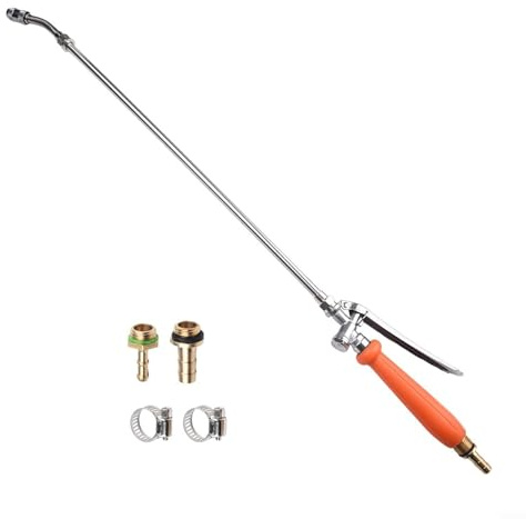 29 Inches Sprayer Wand Replacement, 3/8 & 1/4 Brass Barb Sprayer, Stainless Steel Sprayer Wand with Shut off Valve, Spray Wands for Garden Hose(1set)