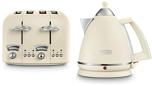 Bundle of De'Longhi Argento Flora CT04.BG 4 Slice Toaster - Beige + De'Longhi Argento Flora KBX3016.BG Kettle with 1.7L Capacity, 360 Swivel Base & cord storage, Beige
