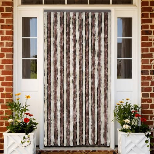 qohoio Fly Curtain Beige and Light Brown 100x200 cm Chenille,Curtains Door Fly Screen Curtain For Doorways Window Decorations Room Divider