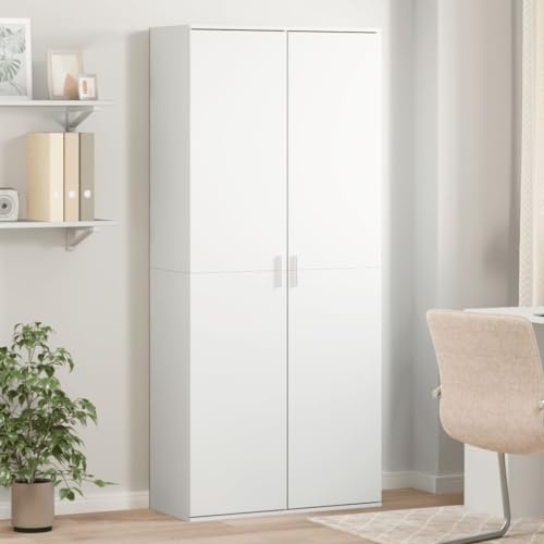 Keyroto Besenschrank, platzsparend, Schrank mit 2 Türen, Mehrzweckschrank aus Holz, mehrschichtig, weiß, 80 x 35 x 180 cm