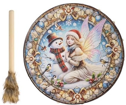 Tambour chaman à la mode, tambour chaman instrumental - Tambour à percussion avec renne de Noël fait à la main - Tambour décoratif sur le thème de Noël pour amoureux, filles, copines