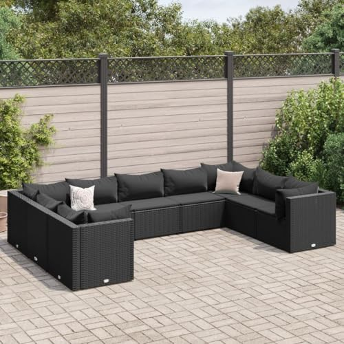 Homgoday 9-TLG. Garten-Lounge-Set mit Kissen Balkonmöbel Gartenlounge Gartensofa Balkonlounge Sofa Ecksofa Garten Sitzgruppe Gartenmöbel Set Schwarz Poly Rattan