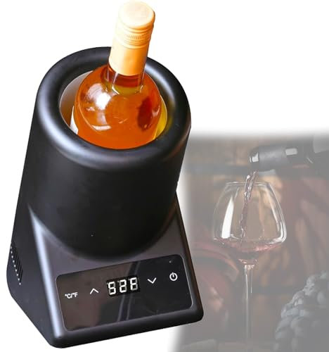 HYWQWJUK Enfriador de Vino eléctrico, 41 °F-64 °F/5 °C-18 °C, Enfriador de Vino portátil Ajustable para una Sola Botella para Vino Tinto y Blanco, champán, espumoso, Enfriador de Vino sin Hielo(A)
