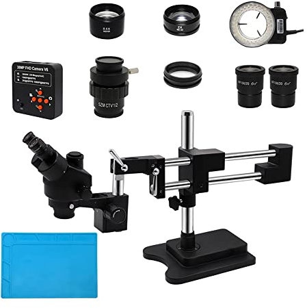 Microscope Double Boom Holder Stand Lab Industrial Zoom Stereo Trinocular Microscope with 38mp VGA Camera 56 LED 0.5X C mount Lens Adapter(38MP CTV 0.5x)