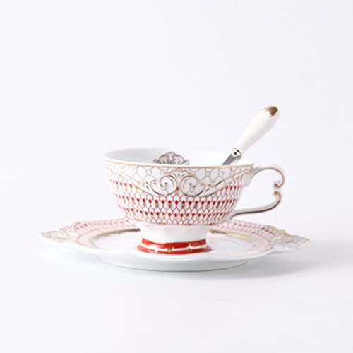 Tasse à café au lait, Tasse à café en céramique de style européen, cuillère et soucoupe de tasse à café élégante de luxe léger for la maison, service à thé britannique avec bord doré haute température