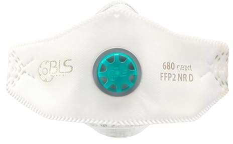 BLS 680next Facciali Filtranti Monouso FFP2 NR D. 10 Mascherine Piatte con Valvola di Espirazione e Imbustamento Singolo. Per Polveri, Falegnameria, Edilizia, Saldatura e Fai da Te