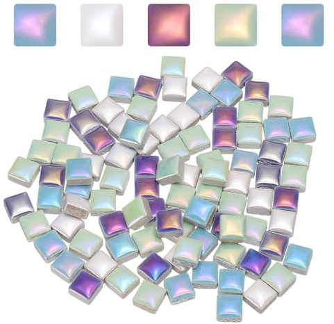 sourcing map 100g Square Mosaic Tiles, Colorful Ceramic Mosaic Tiles for Crafts Bulk Mosaic Supplies for Home Decoration Art Crafts DIY Projects, 0.4 x 0.4Inch, Laser Green/Blue