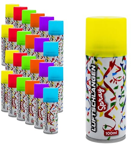 Spetebo Spray per stelle filanti, 100 ml, fluorescente, confezione da 24 pezzi, decorazione per carnevale, stelle filanti, in 6 colori colorati, decorazione di carnevale, decorazione per feste di