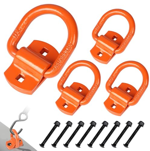 SUPAWAY Lot de 4 œillets d'arrimage pour charges lourdes, point de butée vissable, anneau en D avec vis, ancrage de remorque, accessoires de remorque pour remorques,voitures, camions, bateaux (Orange)