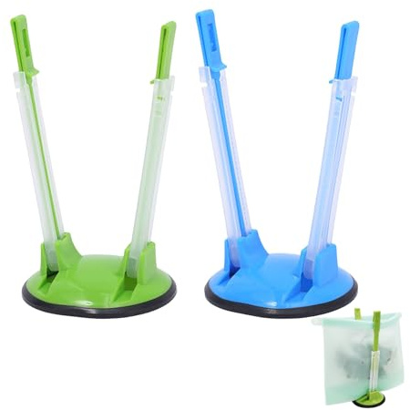 2 Pcs Freezer Bag Stand,Batch Lady Bags Plastic Holder,Reusable,Baggy Rack for Food Prep,for Cooking,for The Sandwich Racks,Adjustable Baggie Storage Clips,for Stands,Holders,Kitchen,Waste-Bags