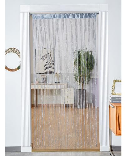 BESTORI Fadenvorhang Fensterdekoration Raumteiler Dekoration Perlenvorhang Türvorhang für Fenster Wand Schrank Schlafzimmer Küche, Grau, 100cmx200cm