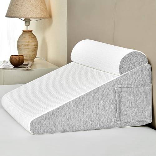 Dorifine Coussin en Mousse à mémoire de Forme pour lit et canapé, Coussin de Lecture, Coussin arrière avec tête Semi-Circulaire, Gris Clair | Coussin pour jambes avec coussin de lavage, coussin de reflux interrompu, coussin de reflux pour adultes, rehausseur de lit