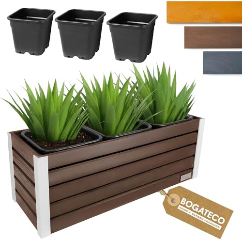 BOGATECO Fioriera in legno, vaso per piante, 37 x 100 x 36 cm, vaso per erbe aromatiche per la casa, il giardino, il balcone, la terrazza, vaso con inserto in plastica, impregnato, marrone scuro