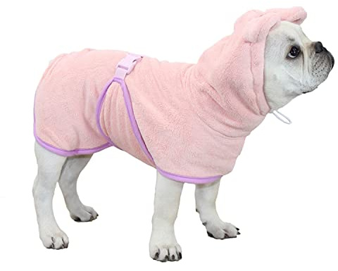 suxuMhao Hunde-Bademantel, Mikrofaser, schnell trocknend, saugfähig, Kapuzenbadetuch für Welpen, kleine, mittelgroße und große Hunde und Katzen (Rosa, S)