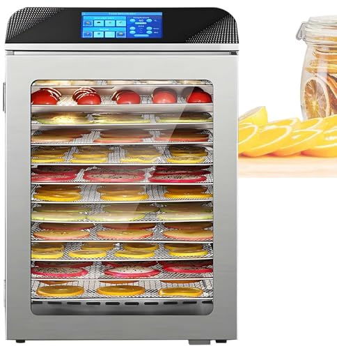 QFGain 800W Food Dehydrator Machine, LED Display, 12-Tray Large Capacity Food Dryer with Self-Locking Door, 24 Hours Timer, for Dehydrating Vegetables, Meat, Beef Jerky, Biltong Maker