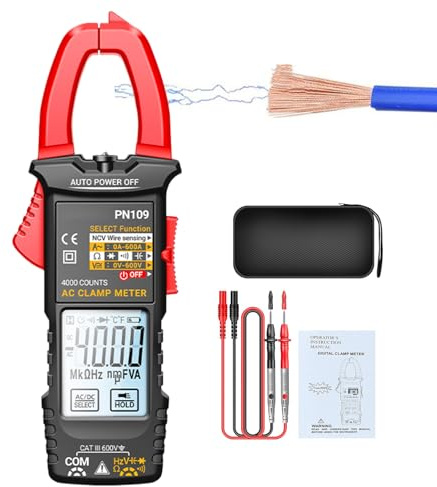Pinza amperometrica | multimetro 4000 perline con pinza amperometrica - Rilevatore automatico portatile con display LCD retroilluminato,Elettricisti Automotive Cavi Elettricità