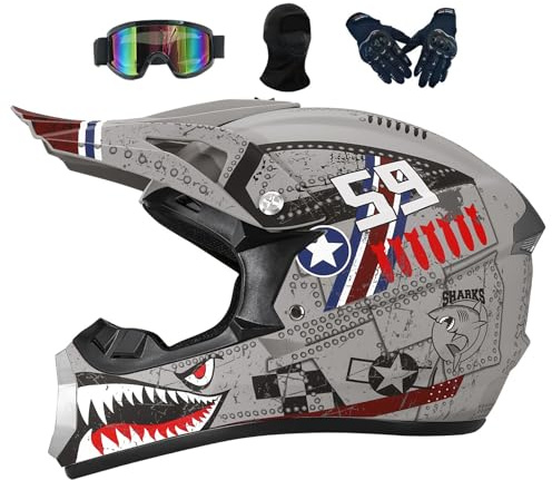 Crosshelm Kinder 5-15jährigen, MTB Downhill Motorradhelm, Mit Brillen Maske, Damen Herren Fullface Motocross Helm, Fürs Motocross Verwendet, Sondern Auch Für Quad- Und ATV-Fahrten