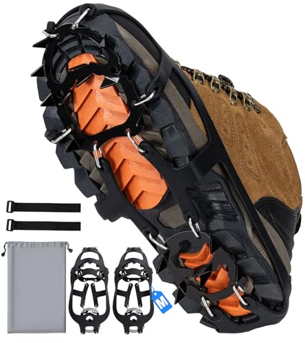 Steigeisen für Bergschuhe, 19 Spikes Edelstahl Anti-Rutsch EIS Schnee Grips für Schuhe Stiefel, Steigeisen Eisstollen Traktion für Schuhe Stiefel, Sicherer Schutz für Gehen, Joggen, Angeln, Wander