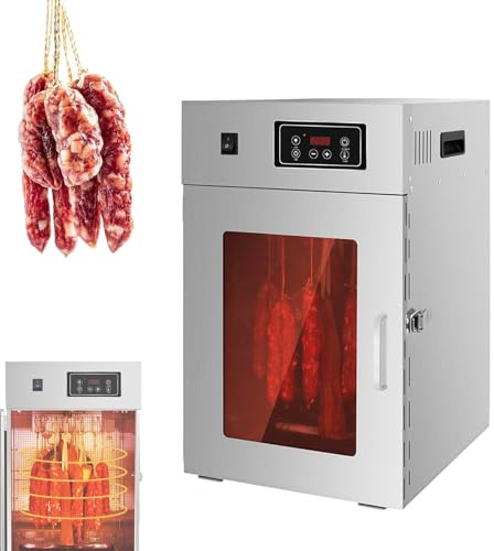 Gewerblicher Fleischtrockner, 360°-Dreh-Fleischtrockner aus Edelstahl, Dörrgerät mit großem Fassungsvermögen, Reifekammer mit einstellbarer Temperatur von 30–90 °C und 24-Stunden-